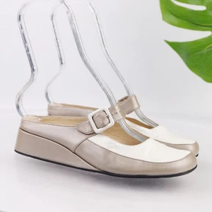 Taryn Rose Italy Women's Kimber Mule Size 39.5 8.5 White Metallic Tan Mary Jane - Picture 1 of 12