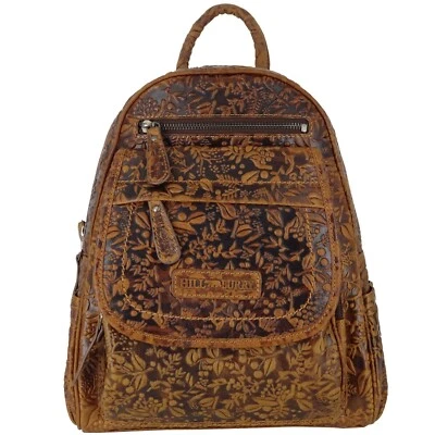 HILL BURRY Rucksack LEDER Damen Frauen Blumen Top Geschenk Braun Modern