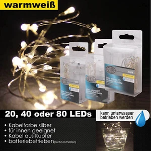 20/40/80er Micro LED Drahtlichterkette Deko Batteriekette Lichterkette warmweiß - Bild 1 von 7
