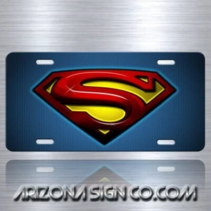 Superman Red Blue Yellow Look and Silver Aluminum Vanity License Plate Tag B New - Picture 1 of 6