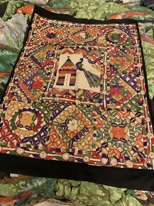 Antique India elaborate rare Embroidery and mirror-work Tapestry 26” X 39” - Picture 1 of 11