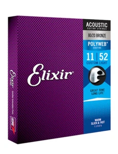 Elixir 11025 Polyweb beschichtete 80/20 Bronze Akustikgitarrensaiten; Stärken 11-52 - Bild 1 von 3