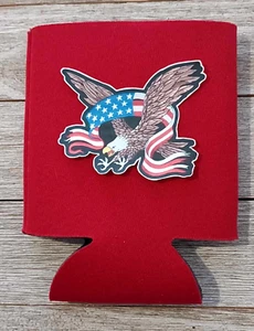 American Flag Bald Eagle Can Koozie Red Foam Collapsible Beer Soda  - Picture 1 of 1
