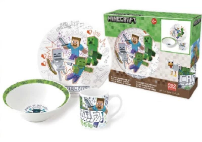 Minecraft Frühstücksset 3 tlg. Geschirr Set Porzellan in Geschenkbox - Bild 1 von 4