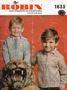 ~Vintage Robin Knitting Pattern For Child's Zipper Jacket ~ 24" ~ 30" ~ See Note - Picture 1 of 1