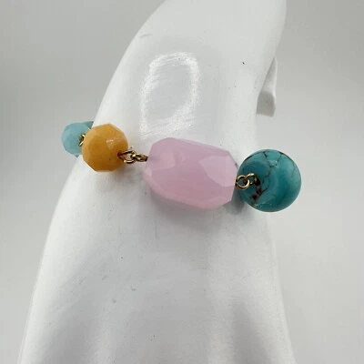 5.75” Ralph Lauren Gold Tone Pastel Glass Dyed Howlite Faux Pearl Bead Bracelet - Image 1 of 4