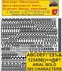 RC Vinyl Aufkleber Sticker Ariel BUCHSTABEN ZAHLEN 12MM VORGESCHNITTEN FPRC801 SCHWARZ GLANZ - Bild 1 von 5