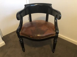 A Studded Leather Ebonised Desk Chair - French 20th Century - Picture 1 of 6