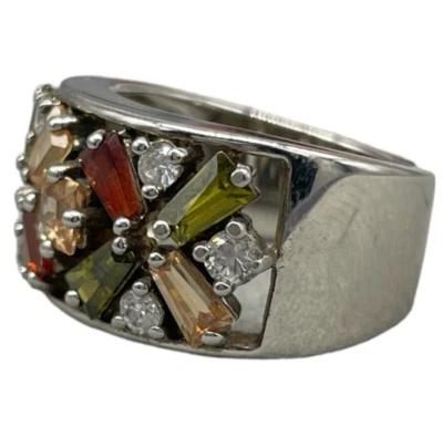 Anello femminile Argento 925 Fascia pietre luminose multicolor quadrate rotonde. - Immagine 1 di 4