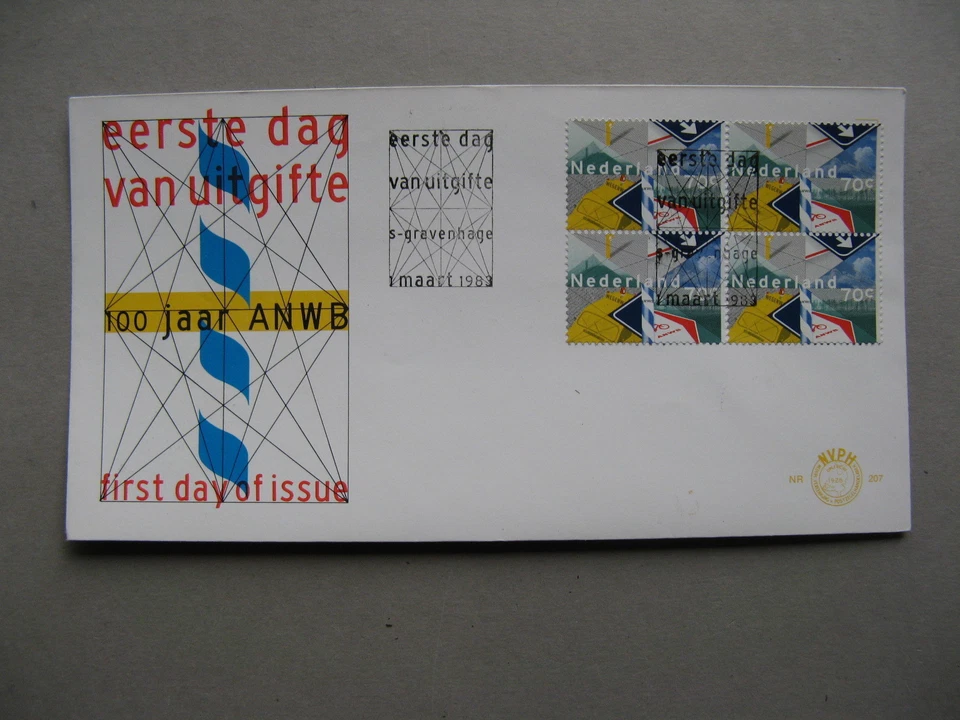 NETHERLANDS, cover FDC 1983, block of 4 ANWB road service, car Renault 4 bicycle - Image 1 of 1