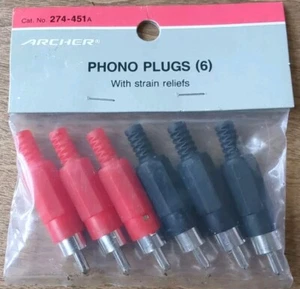 RadioShack Solder-Type Phono Plug 274-451A 6 Pack (3-Red 3-Black) New And Sealed - Picture 1 of 2