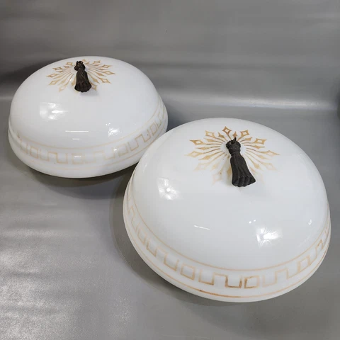 Antique Light fixture Ceiling Shade White Bronze Tassel 16" Matching Pair Cover