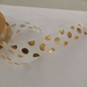 25MM Sheer Organza Gold Polka Dot Ribbon 2M Decor AUS Free Post s29 - Picture 1 of 3
