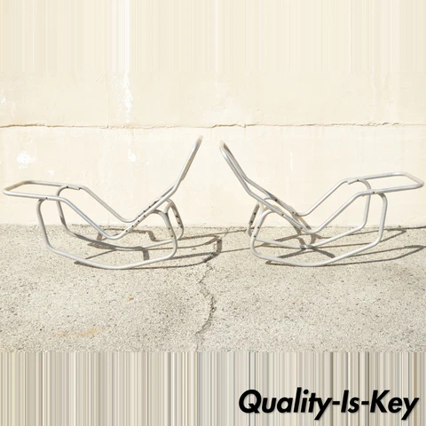 Pair Vtg Edgar Bartolucci for Barwa Aluminum Rocking Pool Chaise Lounge Chairs Cover