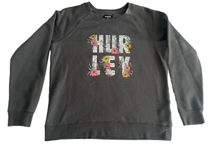 HURLEY Girls Crewneck Sweatshirt Size Medium Gray Colorful HibiscusFlower Design - Picture 1 of 7