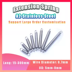 Long 15-300mm A2 Stainless Steel Extension Spring Wire Diameter 0.7mm OD 5mm-8mm - Picture 1 of 6