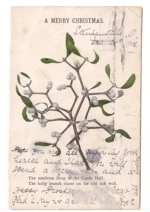 A Merry Christmas, Mistletoe, Antique 1906 Undivided Back Postcard, Flag Cancel - Picture 1 of 2