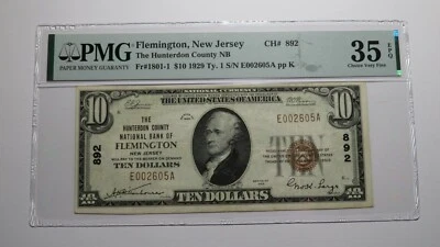 $10 1929 Flemington New Jersey NJ National Currency Bank Note Bill Ch #892 VF35 - Image 1 of 4