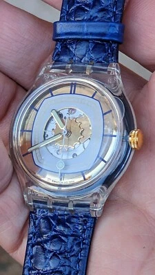 montre Swatch, sak117, hidden view, Automatique, bracelet cuir crocodile NOS - Photo 1/4