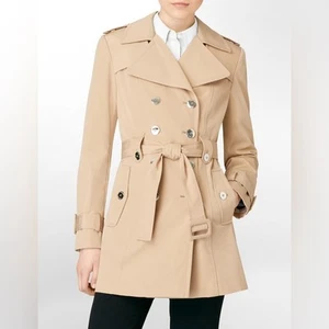 Gabardina Calvin Klein Cinturón Doble Pecho, Impermeable Natural, Grande - Imagen 1 de 15