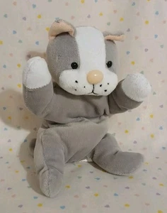 Peluche peluche vintage Lakeshore grigio bianco gatto che depone peluche 7" - Foto 1 di 7