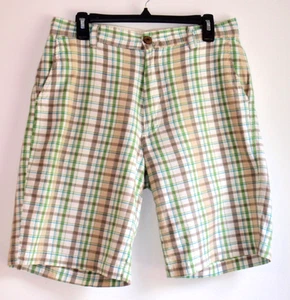 Machine Clothing Company 32 Waist 100% Cotton Madras Men Shorts Blue Green Brown - Picture 1 of 9