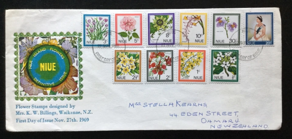 NIUE 1969 Flowers Definitives FDC  Pacific Islands, scarcer Boric Brand (P52) - Image 1 of 1