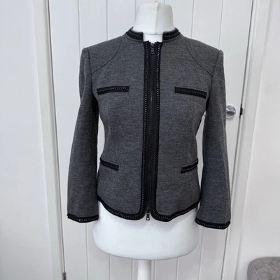 Jaqueta feminina Diane Von Furstenberg tamanho 6 cinza lã elástica com zíper rococó - Imagem 1 de 4