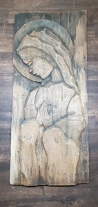 Vintage Wall Hanging Mother Mary Catholic Christian Relidous Hand Carved Wood - Picture 1 of 13