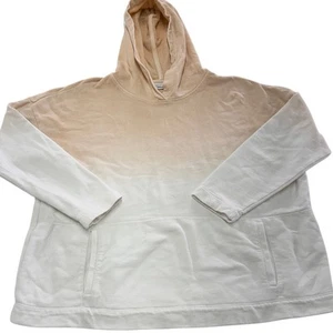 J.Jill Hoodie Women Large Petite Orange White Ombre Knit Pullover Sweater Cotton - Picture 1 of 8