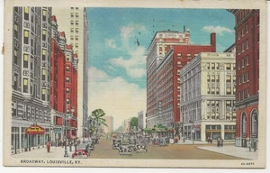 1937 postcard, Looking East on Broadway, Louisville, KY - Picture 1 of 2