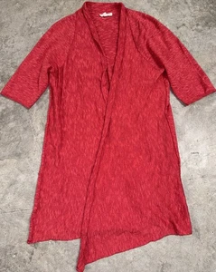 Eileen Fisher Kimono Top Sz. Med Cotton Linen Knit Open Front Lagenlook Red EUC - Picture 1 of 12
