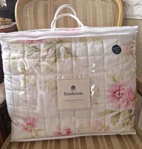 SANDERSON "ADELE" Raspberry/Ivory Floral KING Quilted Bedspread Throw NWT. £340 - Picture 1 of 11