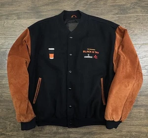 Chaqueta vintage Golden Bear para hombre XL Guinness negra y tostada lana cuero universitario - Imagen 1 de 10