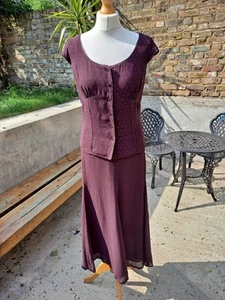 Laura Ashley Vintage 90s Rare Polka Dot Co-ord top & skirt brown Maroon UK8 - Picture 1 of 17