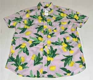 J Crew Flex Washed Shirt Men’s L Slim Lemon Print Short Sleeve Button NWT - Picture 1 of 10