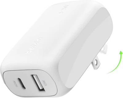 Bloco carregador Belkin 42W porta dupla, carregador USB-C + USB-A carregamento super rápido -  - Imagem 1 de 4