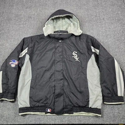 Chicago White Sox Jacket Mens Black Gray MLB Baseball Hooded Reversible Coat - Image 1 of 4