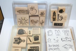 Stampin’ Up! Sellos de bloques de madera con temática escolar 4 juegos, 28 estampillas en total excelente A+ - Imagen 1 de 7