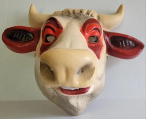 COSTUME HALLOWEEN plastica CESAR vintage anni 70 retrò MASCHERA animale fattoria BULL COW - Foto 1 di 11
