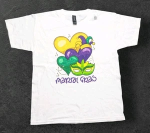 Girls Youth Mardi Gras T Shirt Sz M Mask/ Hearts NWOT - Picture 1 of 4