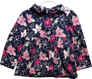 Gymboree "Bright Day" Pink Floral Navy Blue Hooded Pleated Lined Jacket, 4T-5T - Picture 1 of 4
