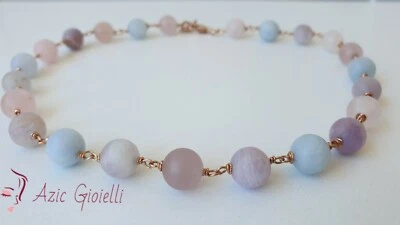 Collana, girocollo, arg.925, oro rosa,pietre dure, quarzo, fatto a mano, regalo - Immagine 1 di 4