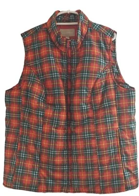 Chaleco acolchado acolchado Woman Within talla grande 1X rojo a cuadros cremallera bolsillos delanteros forrado Foto 1 de 4