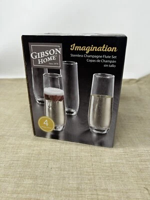 Gibson Home Imagination Stemless Champagne Flutes Silver Rim 8oz 4 Glasses - Image 1 of 4