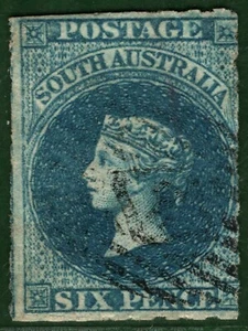 SOUTH AUSTRALIA States QV SG.33 6d Prussian Blue (1869) Used VFU Cat £50 PBLUE14 - Picture 1 of 6