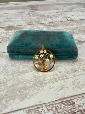 Retro 14k Yellow Gold Tree of Life Pendant with Cultured Pearls 585 - Image 1 of 4