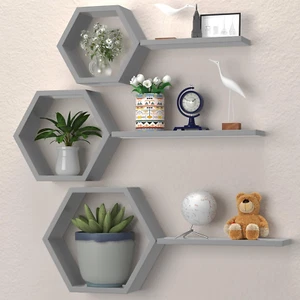 Hexagon Floating Geometric Honeycomb Shelves - Hexagon Floating Shelves Wall Mou - Picture 1 of 6
