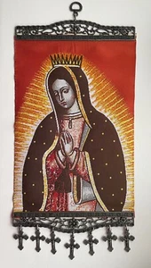Nuestra Señora Guadalupe, Santísima Virgen María, Gran Tapiz Colgante de Pared con Cruces - Imagen 1 de 5