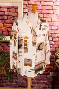 Vintage Original 90er Blusa Camisa Beige Colorido Patrón Trublouse Viscosa M - Imagen 1 de 7